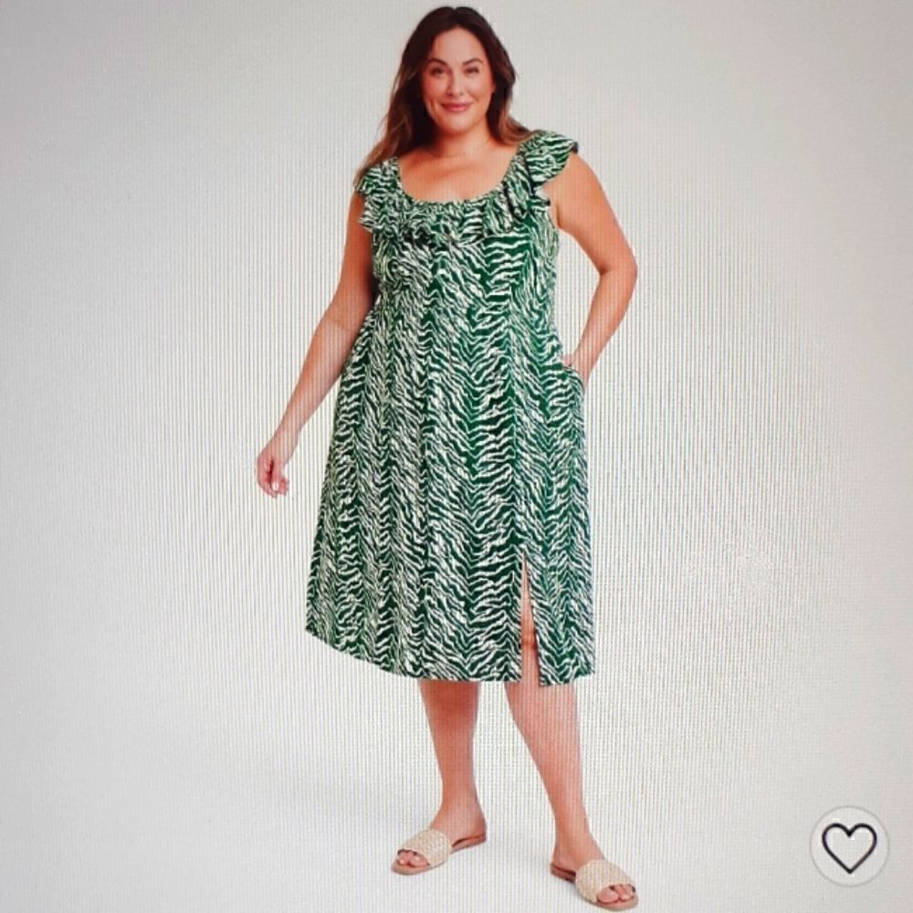 New Ava & Viv Ruffle Sleeveless A Line Dress With Side Pockets Green Size 1X NWT